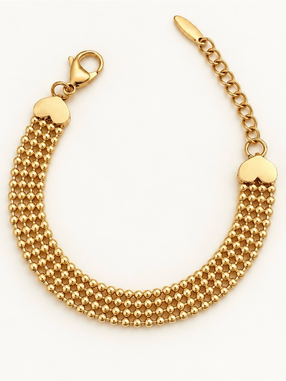 14K Gold Plated Beaded Mesh Bracelet Multi Row Woven Wide Statement Jewelry